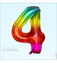 4 Yaş Rakam Folyo Balon, 100 cm - Gökkuşağı