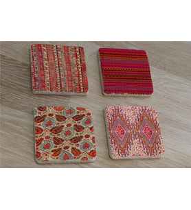 Osmanlı Kumaş Desenleri Doğal Taş Bardak Altlığı 4'lü set - Natural Stone Coasters
