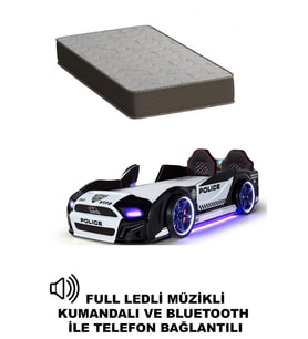 Arabalı Yatak Kapıları Açılan Mustang Full Ledli Kumandalı ve Müzikli + Ortopedik Yatak