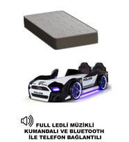 Arabalı Yatak Kapıları Açılan Mustang Full Ledli Kumandalı ve Müzikli + Ortopedik Yatak