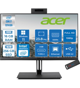 Acer Veriton 4000 VZ4714GT Intel Core I7 13700 16GB Ram 256GB SSD Windows 11 Home UHD Graphics 23.8" Yükseklik Ayarı, Pivot, Vesa Desteği Fullhd All In One Bilgisayar DQR03EM00GH06 + Zetta Flash Bellek