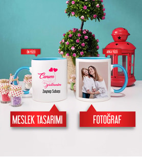 Öğretmenler Günü Hediyesi Kupa Bardak Mavi Fotoğraflı