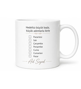 Kişiye Özel Haftalık Hedefler Baskılı Kupa Bardak Motivasyon Hediye