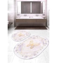 Dijital Baskılı Kaymaz Taban Yıkanabilir Oval 2'li Klozet Takımı Banyo Paspası NOKZ-HS-337 (Krem)