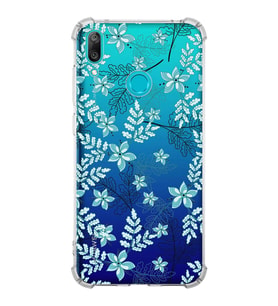 Huawei Y7 2019  Köşe Korumalı Antişok Kapak Floral Su Yeşili Tasarımlı Şeffaf  Kılıf