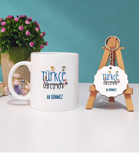 Türkçe Öğretmeni Kupa Bardak ve Anahtarlık (Beyaz)
