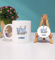 Türkçe Öğretmeni Kupa Bardak ve Anahtarlık (Beyaz)