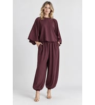 Rahat Kesim Modal Takım - Yarasa Kol Oversize Bluz ve Geniş Paça Şalvar Pantolon - Siyah