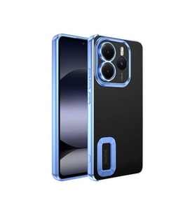 Coverzone Xiaomi Redmi Note 14 5G ile uyumlu K?l?f Kamera Korumal? Logo G�steren Parlak renk kenar �izgileri ile ??k bir tasar?m Colored Z-Omega Kapak Sierra Mavi