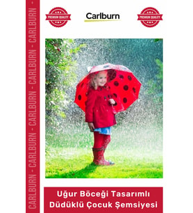 Özel Üretim 3D Kulaklı Kırmızı Siyah Benekli Güvenli Uğur Böceği Tasarımlı Düdüklü Çocuk Şemsiyesi
