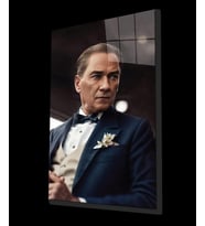 Yapay Zeka Atatürk Portresi Cam Tablo, Ev ve Ofis Duvar Dekoru, Hediyelik Büyük Temperli Cam Tablo
