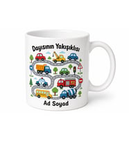 Dayısının Yakışıklısına Arabalar Yollar Çizimli Erkek Yeğen Hediye Çay Seramik Kupa Bardak