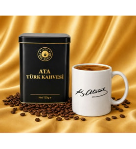 1 Adet Atatürk İmzalı Kupa + 125g. Ata Türk Kahvesi Metal Kutu