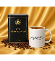1 Adet Atatürk İmzalı Kupa + 125g. Ata Türk Kahvesi Metal Kutu
