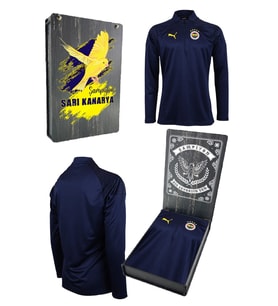 Fenerbahçe Orijinal 23/24 A Takım Hoca Yarım Fermuar Çocuk Sweat Ahşap Kutulu (Lacivert-Sarı)