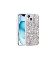 Apple iPhone 15 Plus Uyumlu Kılıf Parlak Taşlı Tasarım Zore Linea Kapak (Beyaz)