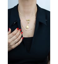 Üç Sıralı İnce Zincir Balık ve İstiridye Figürlü Gold Kolye