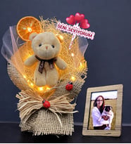Kişiye Özel Led Işıklı & Fotoğraflı & Ayıcıklı Buket / SENİ SEVİYORUM Temalı