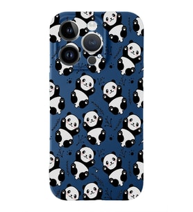 Apple iPhone 14 Pro Uyumlu Lansman Kılıf Panda Tasarımlı İçi Kadife Kapak-Lacivert (Şeffaf)