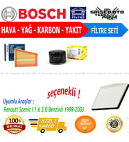 Bosch Filtre Bakım Seti Renault Scenic I 1.6 2.0 Benzinli 1999-2003 Hava + Yağ F. + Polen Filtre Valeo