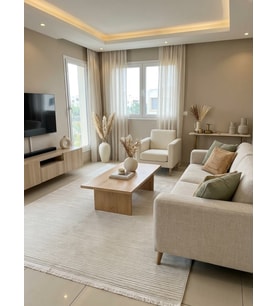 İkra Serisi Bej Krem Çizgili Modern Halı Özel Ölçü Salon Lüksü Sultan Halı