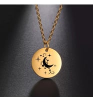 Kişiye Özel 925 Ayar Gümüş Ay Yıldızlar Disk Kolye (Gold)