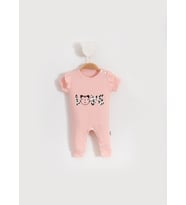 Pamuklu Love Yazılı Yazlık Kız Bebek Tulum-Pembe