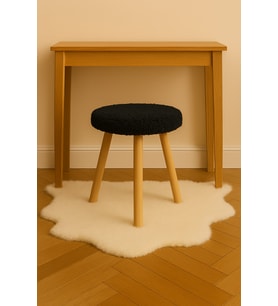 Yuvarlak Puf Bench Ahşap Retro Ayak Dekoratif Peluş Tabure