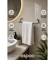 Siyah Yapışkanlı Metal Havlu Askısı Banyo Mutfak Havluluğu