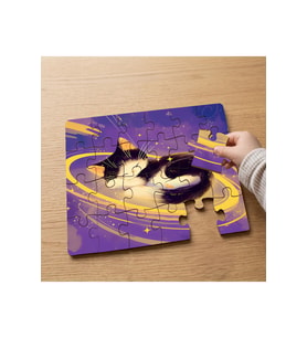 Uyuyan Sevimli Kedi Tasarımlı 24 Parça Ahşap Çocuk Puzzle MPK0283