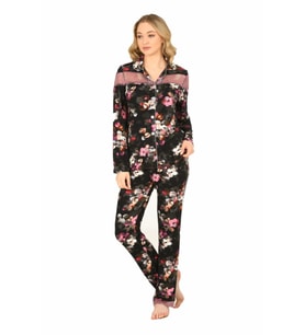 Jiber Kadın Viskon Önü Düğmeli Desenli Kışlık Pijama Takımı 3903 - 1 Adet (Siyah)