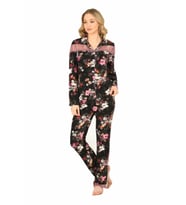 Jiber Kadın Viskon Önü Düğmeli Desenli Kışlık Pijama Takımı 3903 - 1 Adet (Siyah)