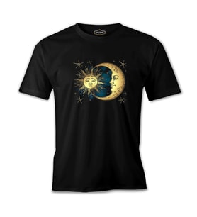 Güneş Ay ve Bulutlar Siyah Erkek Tshirt