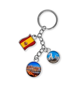 İspanya Üçlü Epoksi Metal Çift Taraflı Damla Anahtarlık Spain