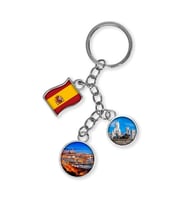 İspanya Üçlü Epoksi Metal Çift Taraflı Damla Anahtarlık Spain (Çok Renkli)