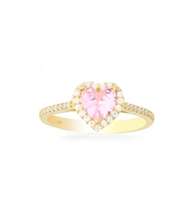925 Ayar Gümüş Pembe Swarovski Kalp Yüzük