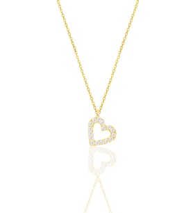 Gümüş altın yaldızlı zirkon taşlı kalp kolye SGTL11870GOLD