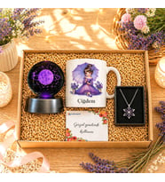 Kişiye Özel İsimli Kupa & Işıklı Küre Romantik & Lotus Kolye Hediye Kutusu