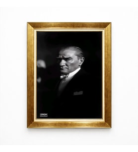 Tablore Siyah Beyaz Atatürk Tablosu Modern Karizmatik Portre Gold Çerçeveli Kanvas