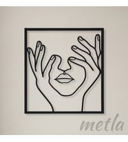 Line Art Kadın Yüzü ve Eller Metal Duvar Tablosu Mat Siyah - Kadına ve Sevgiliye Hediye