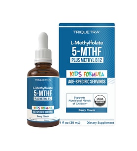 Triquetra Organic Kids L-Methylfolate + Methyl B12 Cofactor-MTHFR Sublingual Form-5-MTHF, Superior Form of Folate-Adjustable Dosing for All Ages-Mood,Behavior,Cognition 30ml. (Renksiz)