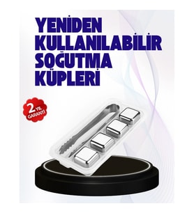 Mey İthalat® Paslanmaz Çelikten Üretilmiş Metal Buz Küpü Seti ve Buz Klipsi