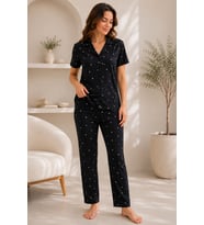 Mirano 9508 Minik Kalpli Desenli Pegasus Kumaş Düğmeli Kısa Kolu Kadın Pijama Takımı