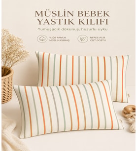 More Home Müslin Bebek Yastık Kılıfı 2 Adet 35X45 Çizgi Desenli