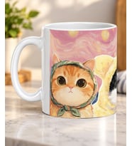 Kapüşonlu Üç Sevimli Kedi Desenli Kedi Severlere Hediye Porselen Kupa Bardak