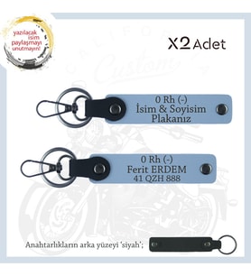 Yol Arkadaşlarına, İsim Plaka ve 0 Rh - Kan Grubu Yazılı Acil Durum x2 Anahtarlık Takımı, Mavi-Syh (Çok Renkli)