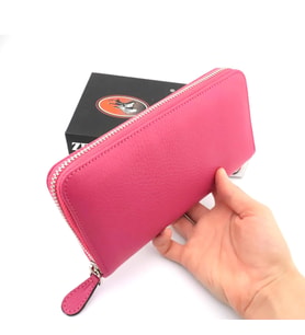 Hakiki Deri Fermuarlı Bayan Cüzdanı (Pembe)
