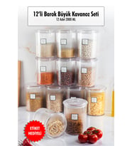 12'li Barok Yuvarlak Büyük Kavanoz Seti & Saklama Kabı & Erzak Kabı (12*2000 ML)