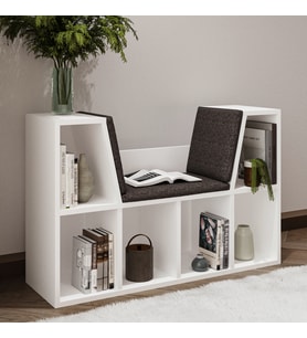 Livora Minderli Kitaplık - Oturma Alanlı 103 cm Minimalist Tasarım
