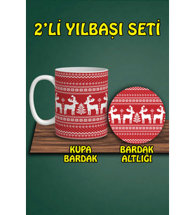 Yılbaşı Temalı Kupa ve Bardak Altlığı Seti